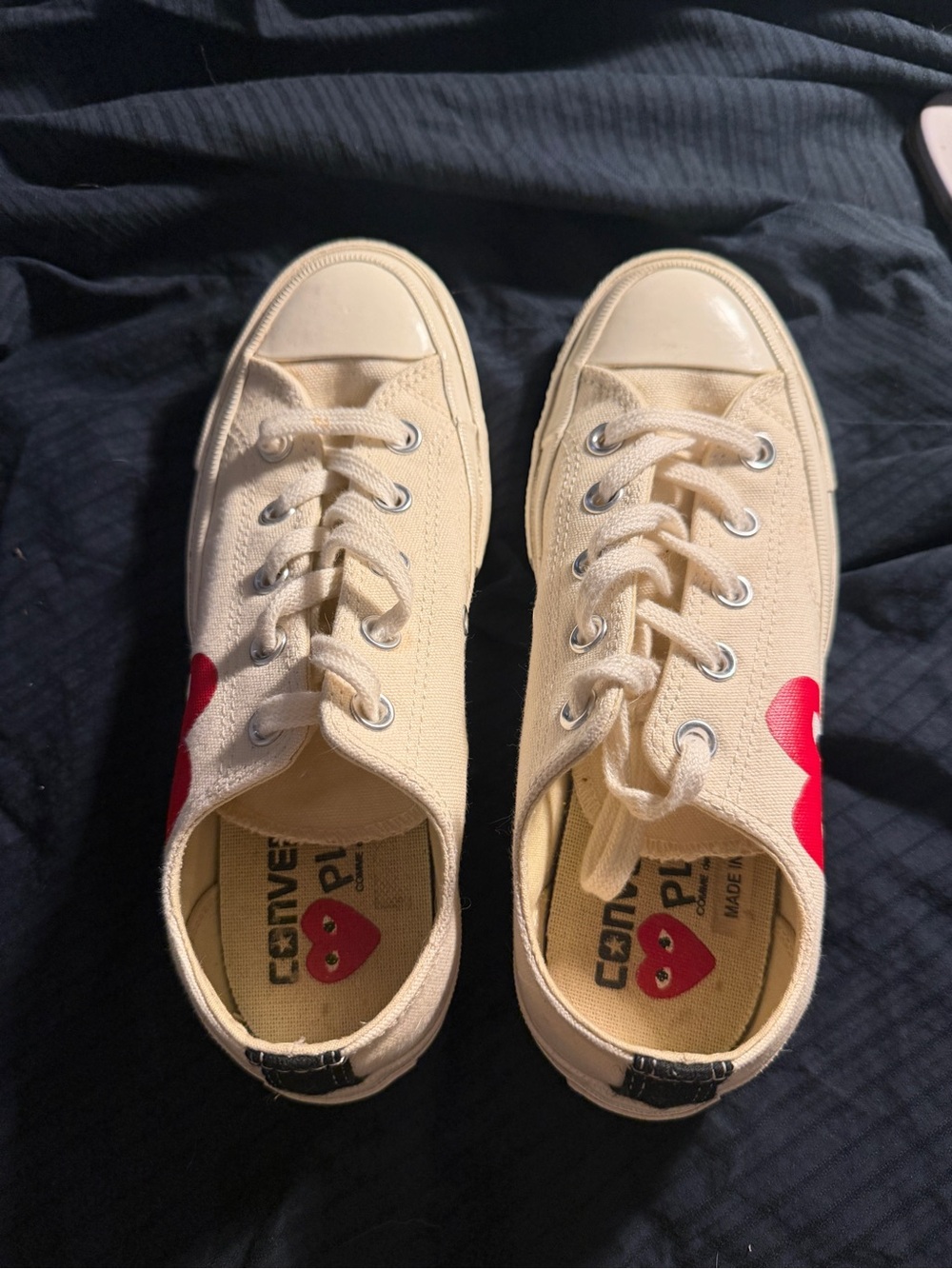 Converse Cream Canvas Low Top Sneakers with Red Heart Detail